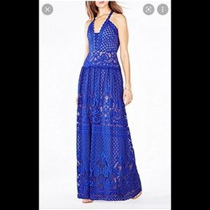 BCBG MAXAZRIA Christel Allure Blue Floral Lace Gown